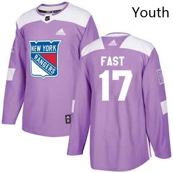 Youth Adidas New York Rangers 17 Jesper Fast Authentic Purple Fights Cancer Practice NHL Jersey